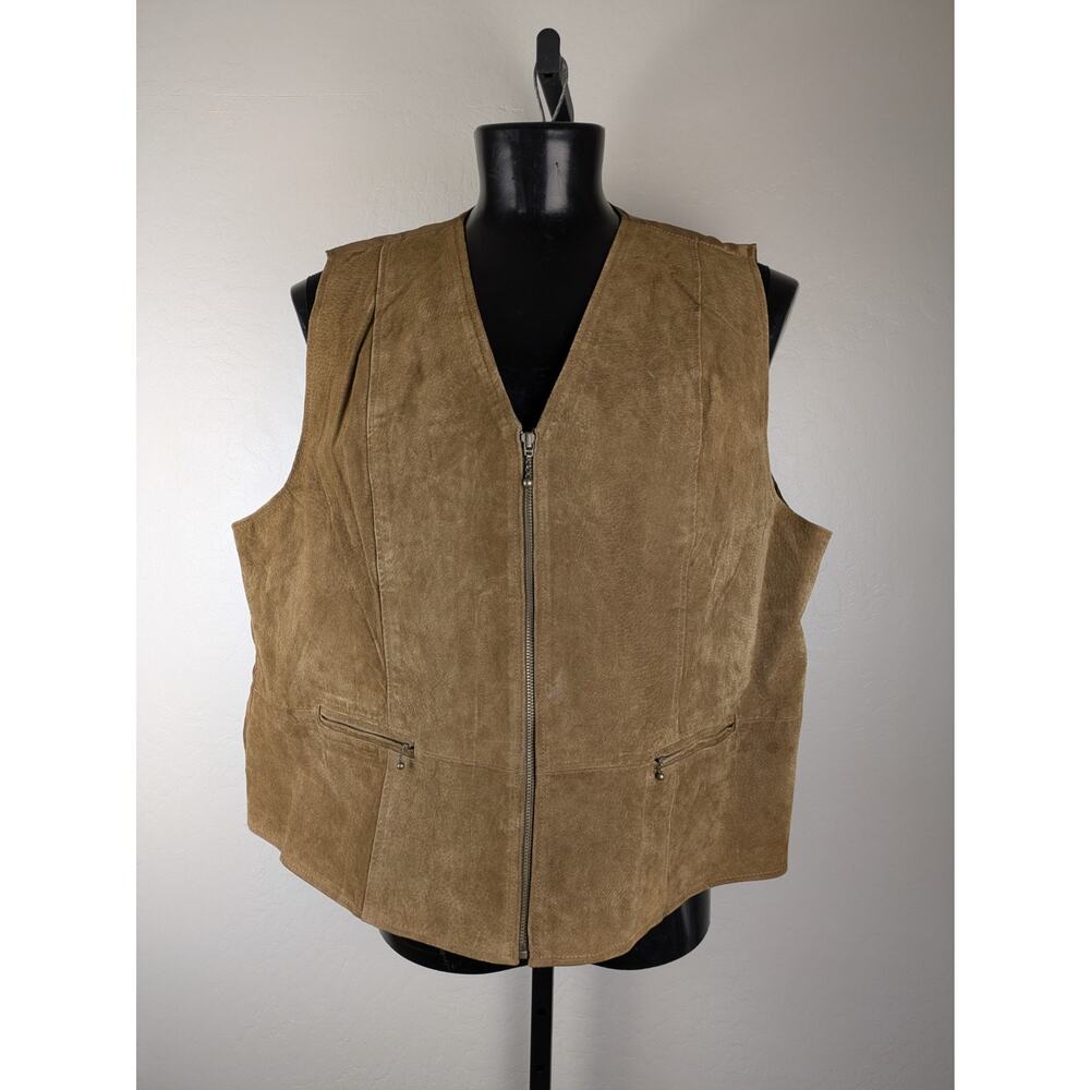 Vintage Great Northwest Suede Zip Front Vest Western Boho tan caramel